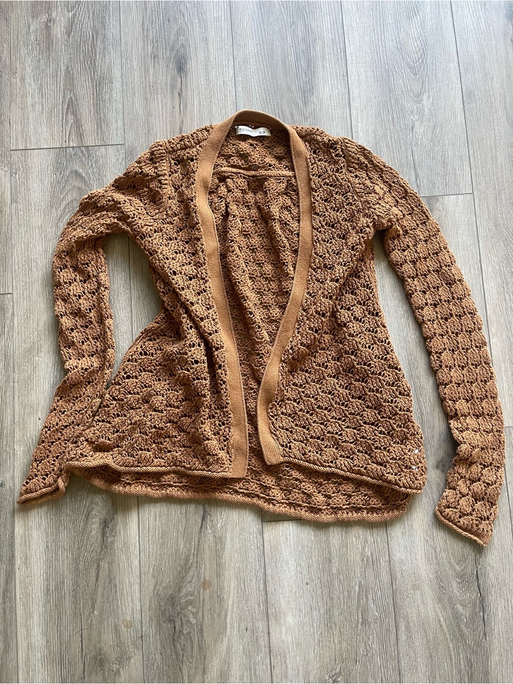 GAP Open-Front Cotton Crochet Cardigan - Brown